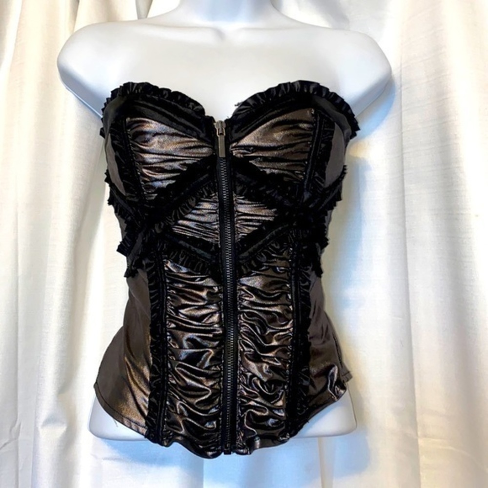 NWT Bebe gun metal cross-cross Goth Corset